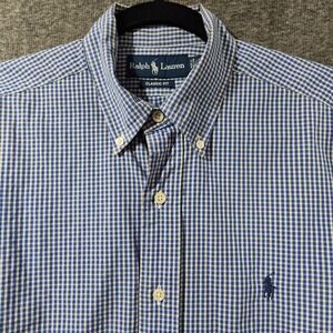 Ralph Lauren Shirt Men‎ 15.5 33/34 Blue Yellow Check Button Up Gingham Dress